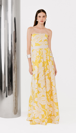 Vestido longo em jacquard italiano em fio coupé
