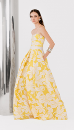 Vestido longo em jacquard italiano em fio coupé