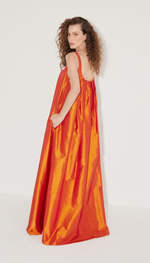Vestido longo em tafetá de seda