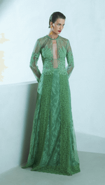 Vestido longo com aplicação de renda