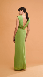 Vestido longo, em georgette plissado
