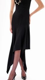 Vestido mídi coquetel com babados assimétricos