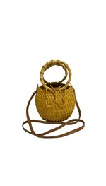 Bolsa redonda serpui butterfly com alça de bambu