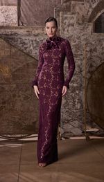 Vestido longo em renda italiana de lã