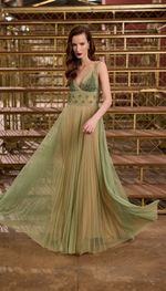 Vestido longo com bordado exclusivo, em tela e tule