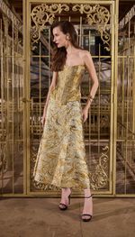 Saia evasê em jacquard italiano ouro