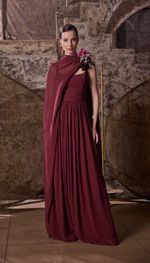 Vestido longo capa fluida em georgete de seda