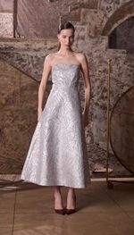 Vestido mídi tomara que caia em jacquard italiano