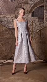 Vestido mídi com alças largas em jacquard italiano