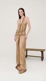 VESTIDO LONGO FRENTE ÚNICA, EM CETIM DE SEDA