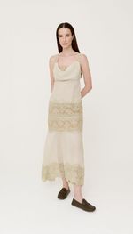 VESTIDO EM GAZAR DE RAMI E RENDA