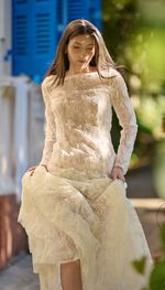 VESTIDO LONGO BRANCO EM RENDA FLORAL