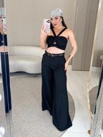 CONJUNTO CROPPED E CALÇA ALFAIATARIA GABARDINE RUST