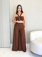 CONJUNTO CROPPED E CALÇA ALFAIATARIA GABARDINE RUST