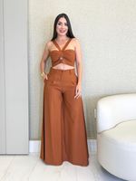 CONJUNTO CROPPED E CALÇA ALFAIATARIA GABARDINE RUST