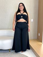 CONJUNTO CROPPED E CALÇA ALFAIATARIA GABARDINE RUST