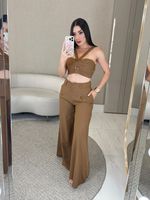 CONJUNTO CROPPED E CALÇA ALFAIATARIA GABARDINE RUST
