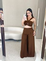 CONJUNTO CROPPED E CALÇA ALFAIATARIA GABARDINE RUST