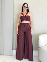 CONJUNTO CROPPED E CALÇA ALFAIATARIA GABARDINE RUST