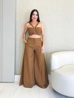 CONJUNTO CROPPED E CALÇA ALFAIATARIA GABARDINE RUST