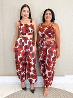 CONJUNTO CALÇA E CROPPED CREPE  FLORAL MALAK