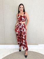 CONJUNTO CALÇA E CROPPED CREPE  FLORAL MALAK