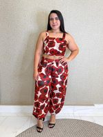 CONJUNTO CALÇA E CROPPED CREPE  FLORAL MALAK