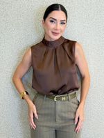 BLUSA DE CETIM GOLA ALTA GON