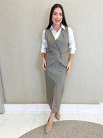 CONJUNTO SAIA MIDI E COLETE ALFAIATARIA GABARDINE  VICK