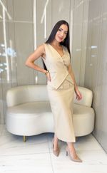 CONJUNTO SAIA MIDI E COLETE ALFAIATARIA GABARDINE  VICK