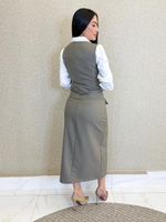 CONJUNTO SAIA MIDI E COLETE ALFAIATARIA GABARDINE  VICK