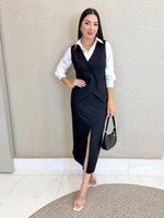 CONJUNTO SAIA MIDI E COLETE ALFAIATARIA GABARDINE  VICK