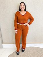 CONJUNTO CROPPED E CALÇA DE TRICÔ IMPORTADO TENDYS 