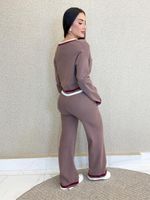 CONJUNTO CROPPED E CALÇA DE TRICÔ IMPORTADO TENDYS 