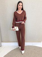 CONJUNTO CROPPED E CALÇA DE TRICÔ IMPORTADO TENDYS 