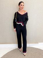 CONJUNTO CROPPED E CALÇA DE TRICÔ IMPORTADO TENDYS 