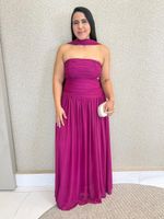 VESTIDO LONGO TOMARA QUE CAIA COM RECORTE LATERAL E ECHARPE CHANTAL