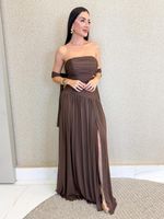 VESTIDO LONGO TOMARA QUE CAIA COM RECORTE LATERAL E ECHARPE CHANTAL