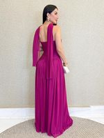 VESTIDO LONGO TOMARA QUE CAIA COM RECORTE LATERAL E ECHARPE CHANTAL