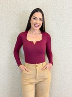 BODY POLIAMIDA GOLA EM V MANGA LONGA SLEEVE