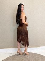 VESTIDO DE CETIM COM FRANJAS SAINT