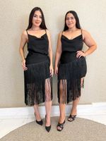 VESTIDO DE CETIM COM FRANJAS SAINT