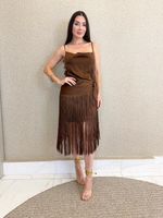 VESTIDO DE CETIM COM FRANJAS SAINT