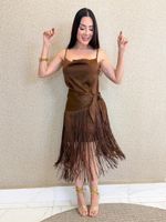 VESTIDO DE CETIM COM FRANJAS SAINT