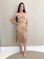 VESTIDO DE CETIM COM FRANJAS SAINT