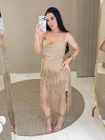VESTIDO DE CETIM COM FRANJAS SAINT