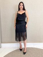 VESTIDO DE CETIM COM FRANJAS SAINT