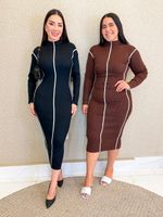 VESTIDO CANELADO LONGUETE ELENY