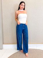 CALÇA JEANS BOYFRIEND COM BRILHO STERLING