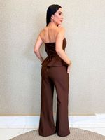 CONJUNTO CALÇA E BLUSA PEPLUM ALFAIATARIA GABARDINE CHANCEL